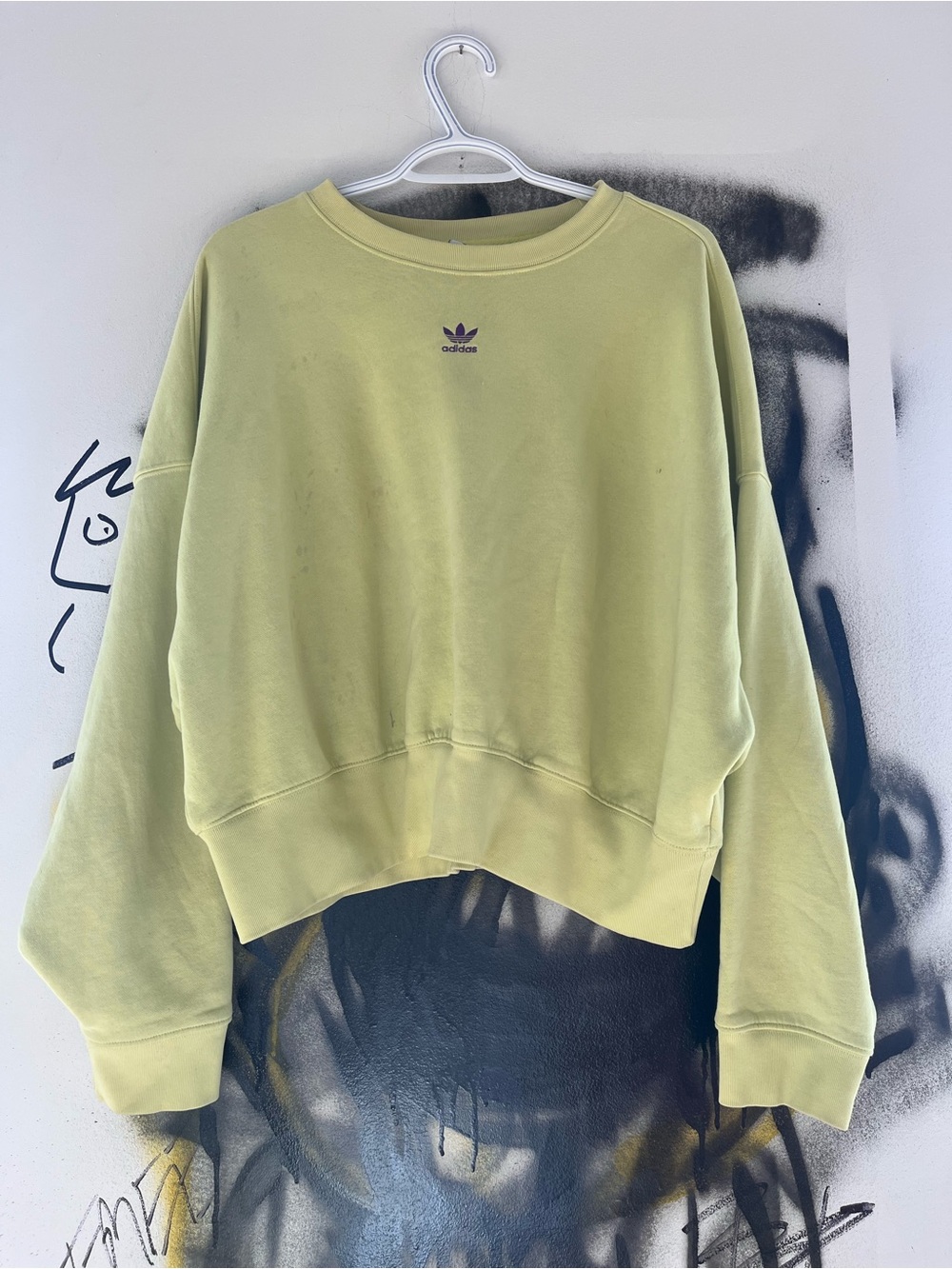 adidas Lime green Crewneck Sweatshirt with Purple Trefoil